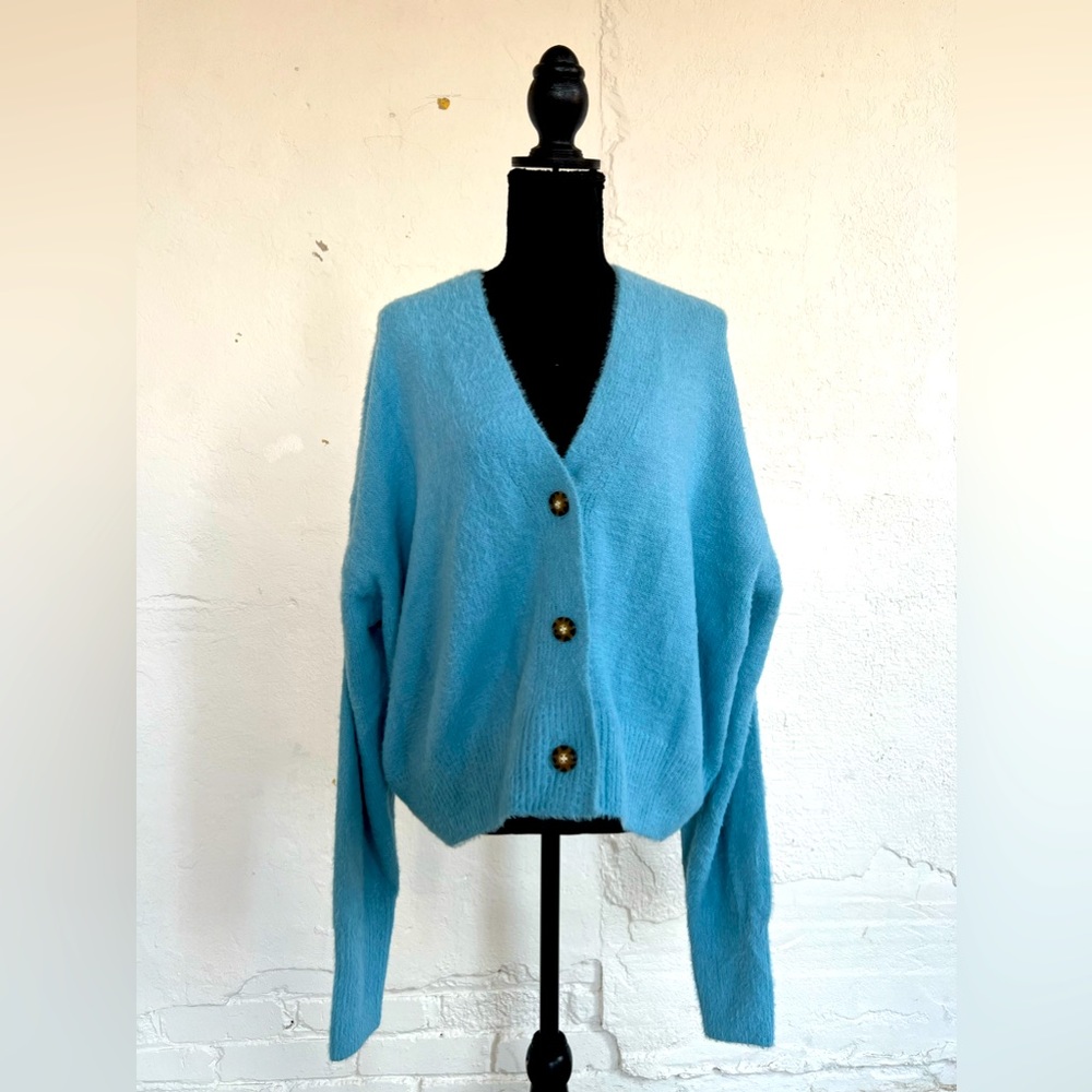 NWOT Urban Outfitters Thea Blue Fuzzy Cardigan